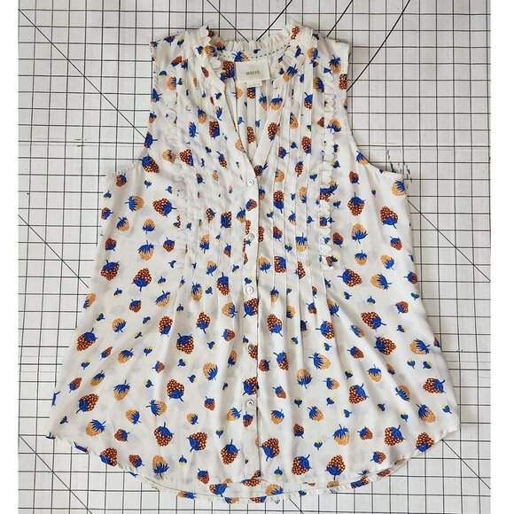 Maeve Anthropologie Strawberry Print Pintuck Sleeveless Top Size 4 EUC - Picture 5 of 13